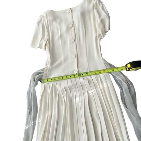 Vtg 80s 90s Pleated Maxi Dress Drop Waist Donna Ricco Ivory Preppy Ankle 4 XS - Picture 7 of 15